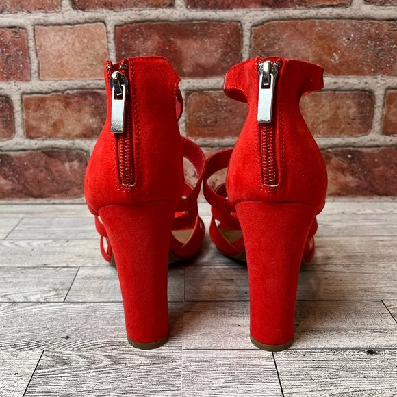 Orange Strappy Chunky Heels - Picture 4 of 7